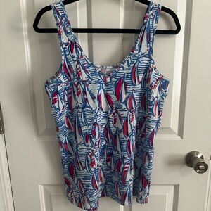 LILLY PULITZER Tabbie V-Neck Tank Top Sailboat Print “Red Right Return”